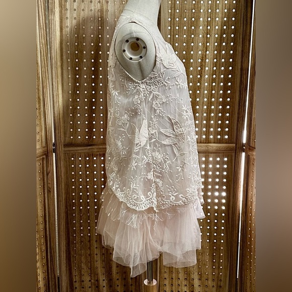 POL Blush Lace Tulle Embroidered Babydoll Dress | A-Line Mini | Size S - Picture 3 of 8